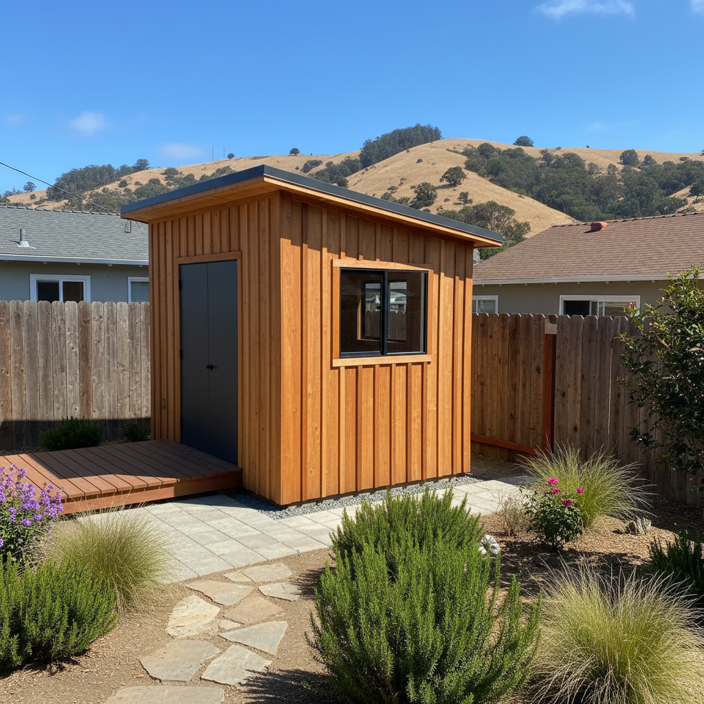 Completed shed delivery and installation work at a residential property in San Francisco, CA