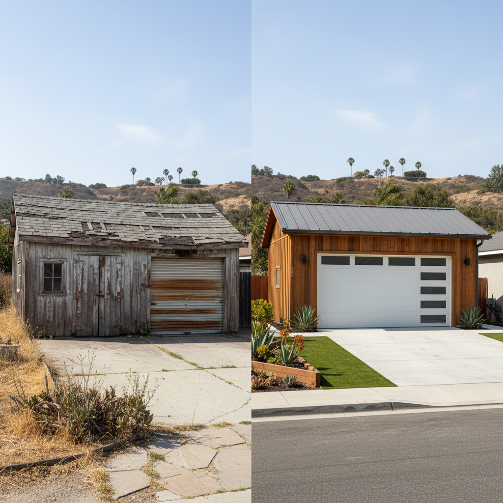 Completed garages work at a residential property in Oceanside, CA