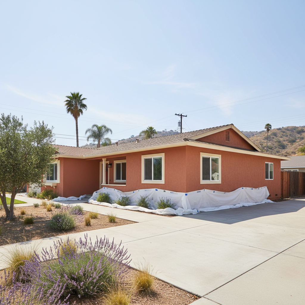 Completed stucco painting work at a residential property in Pomona, CA