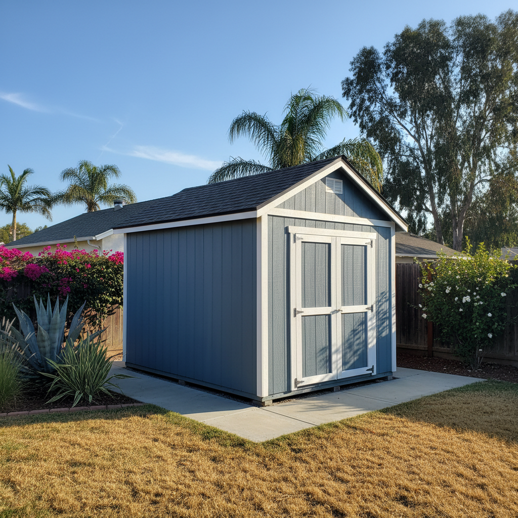 Completed storage sheds work at a residential property in Oceanside, CA