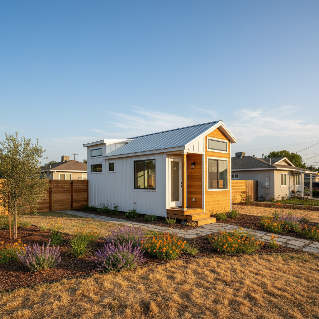 Completed tiny homes work at a residential property in Tracy, CA