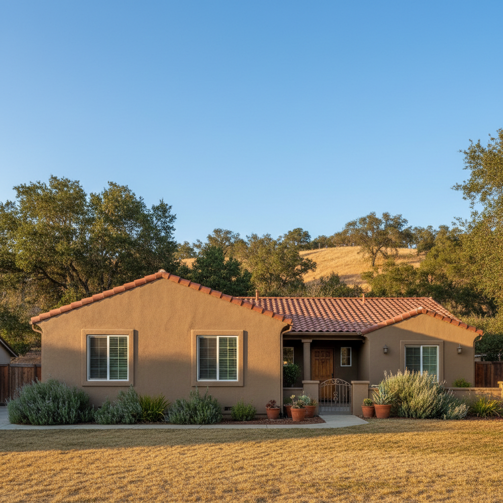 Completed stucco painting work at a residential property in Chico, CA