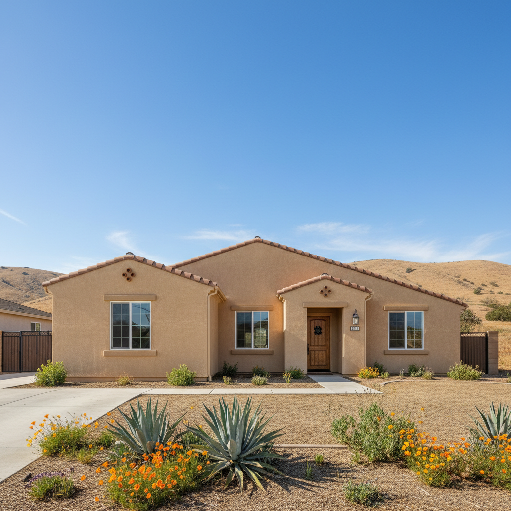 Completed stucco installation work at a residential property in Bakersfield, CA