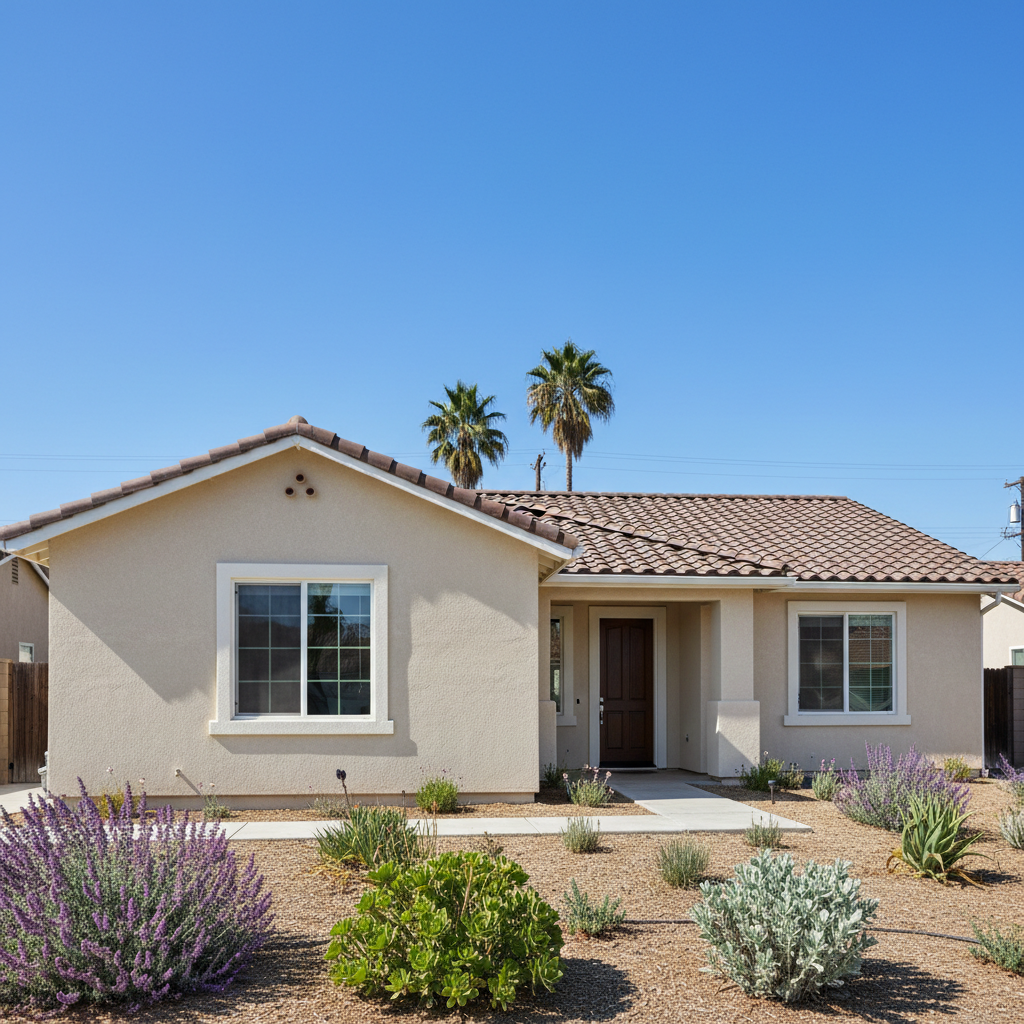 Completed stucco replacement work at a residential property in Rialto, CA