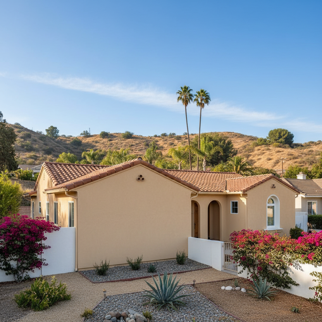Completed stucco painting work at a residential property in Glendale, CA