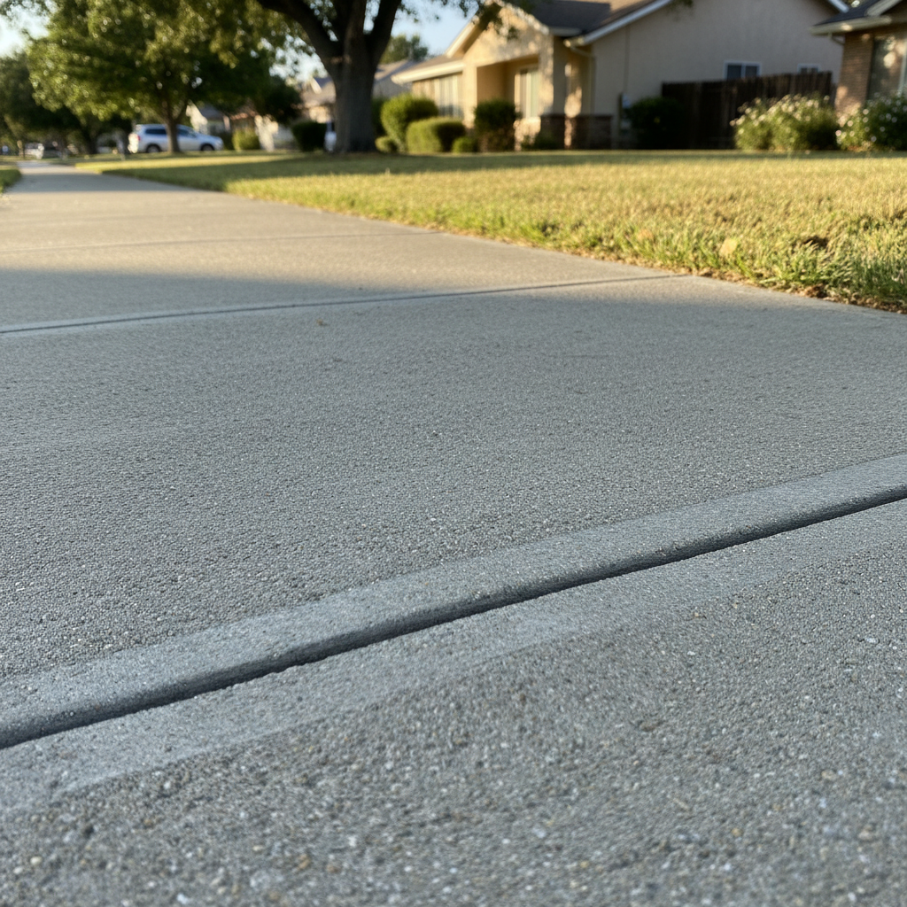 Completed concrete sidewalks work at a residential property in Stockton, CA