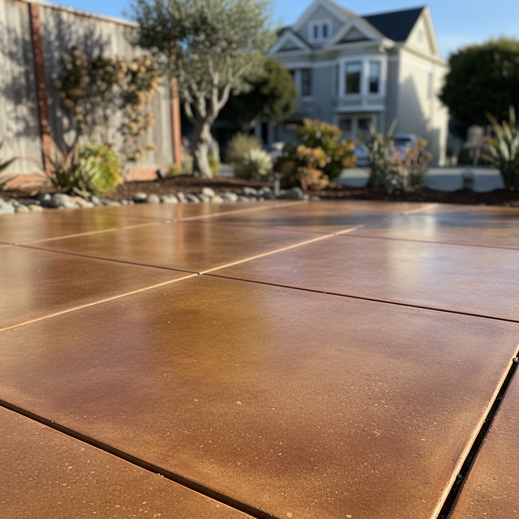 Completed concrete staining work at a residential property in San Francisco, CA