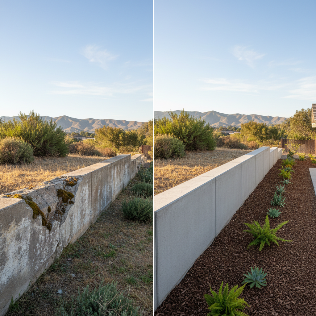 Completed concrete retaining walls work at a residential property in Ventura, CA