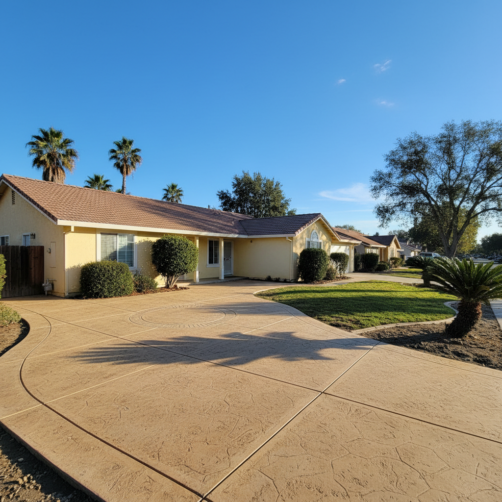 Completed concrete patios work at a residential property in Stockton, CA