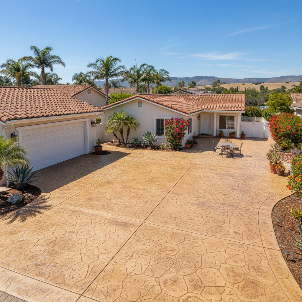 Completed stamped concrete work at a residential property in Ventura, CA