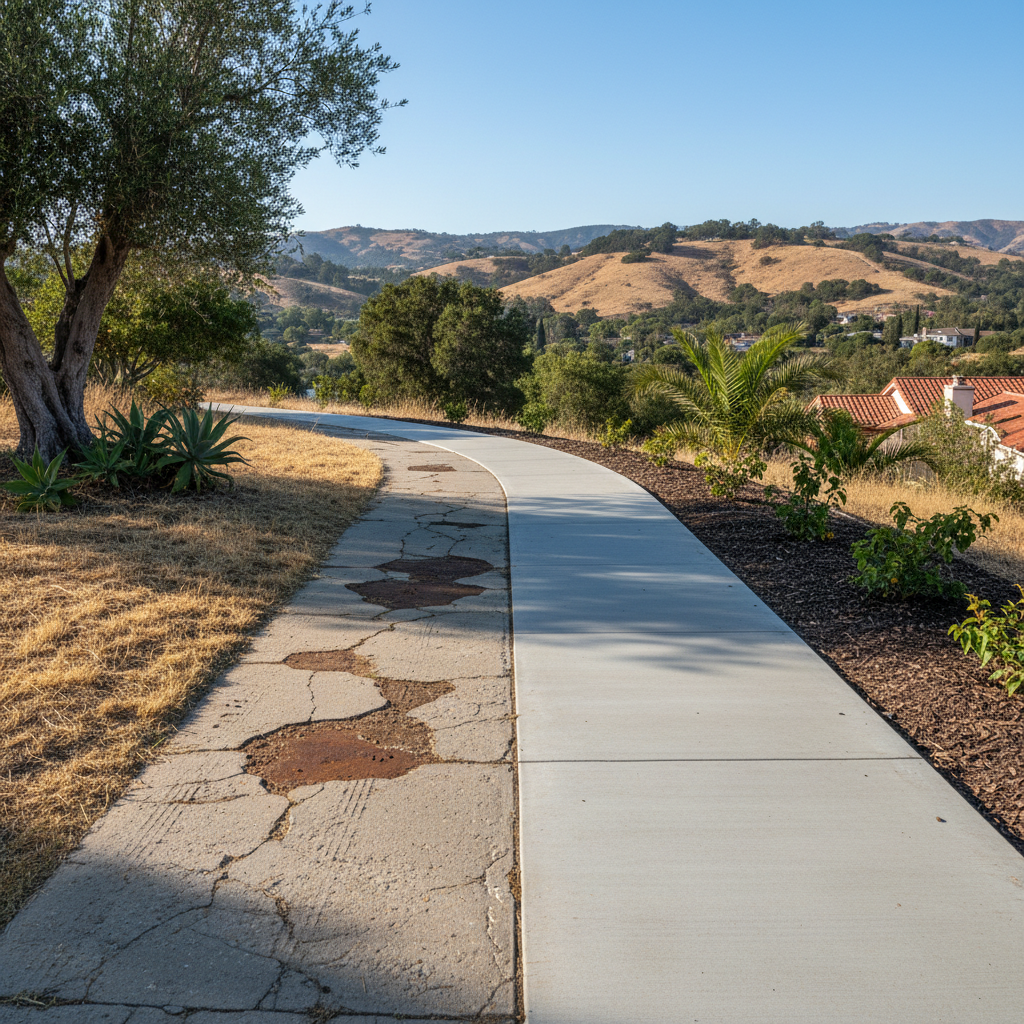 Completed concrete sidewalks work at a residential property in Santa Barbara, CA