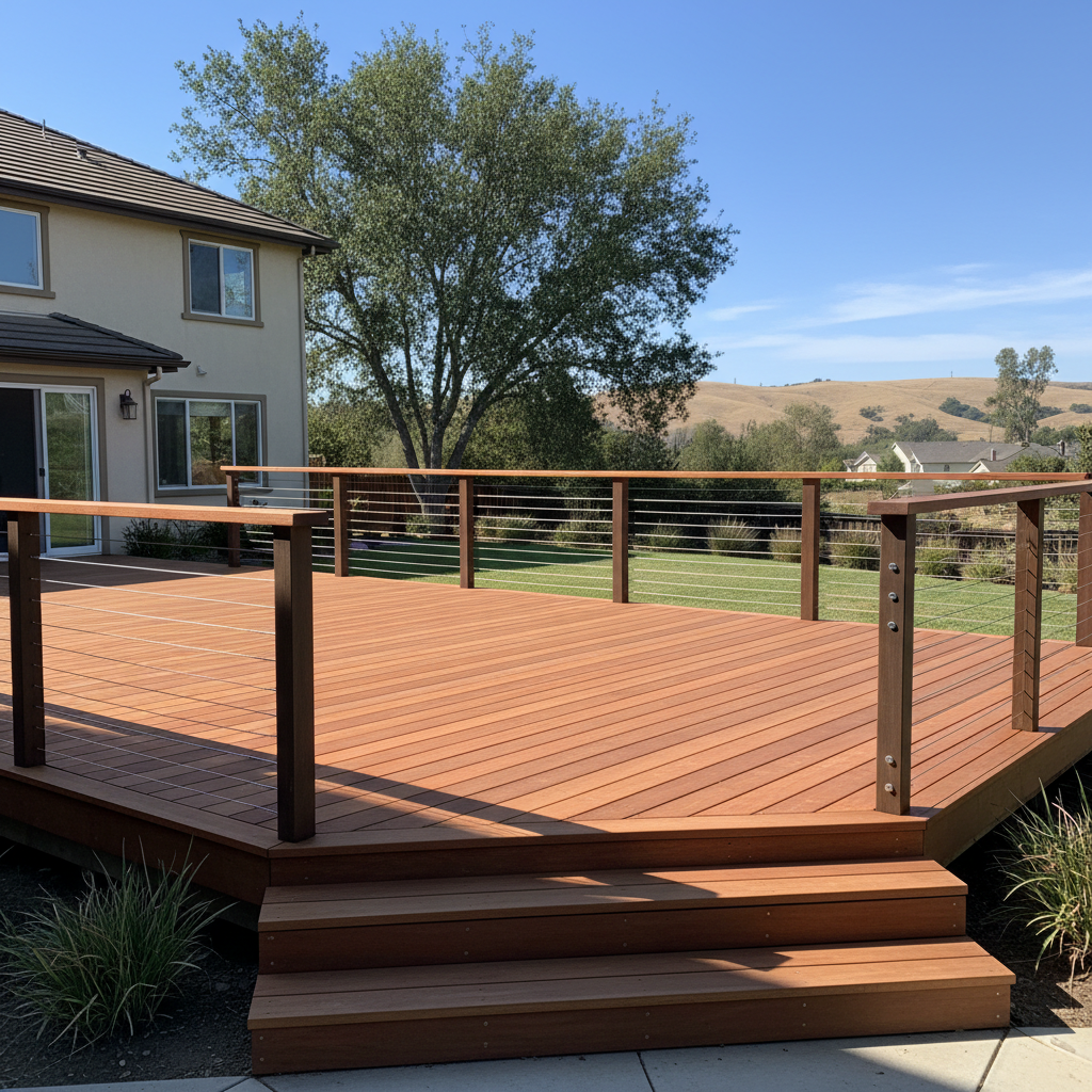 Completed deck construction work at a residential property in Pittsburg, CA