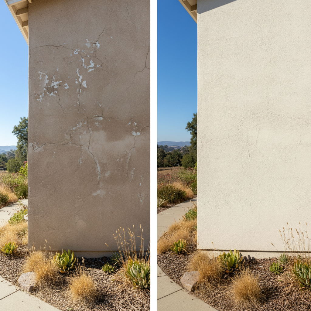 Completed stucco installation work at a residential property in Roseville, CA