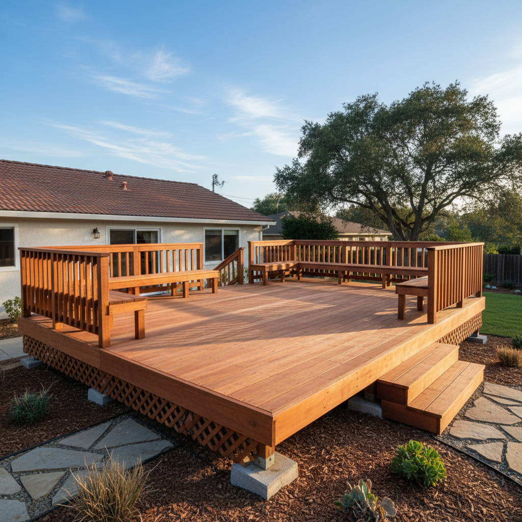 Completed deck construction work at a residential property in San Leandro, CA