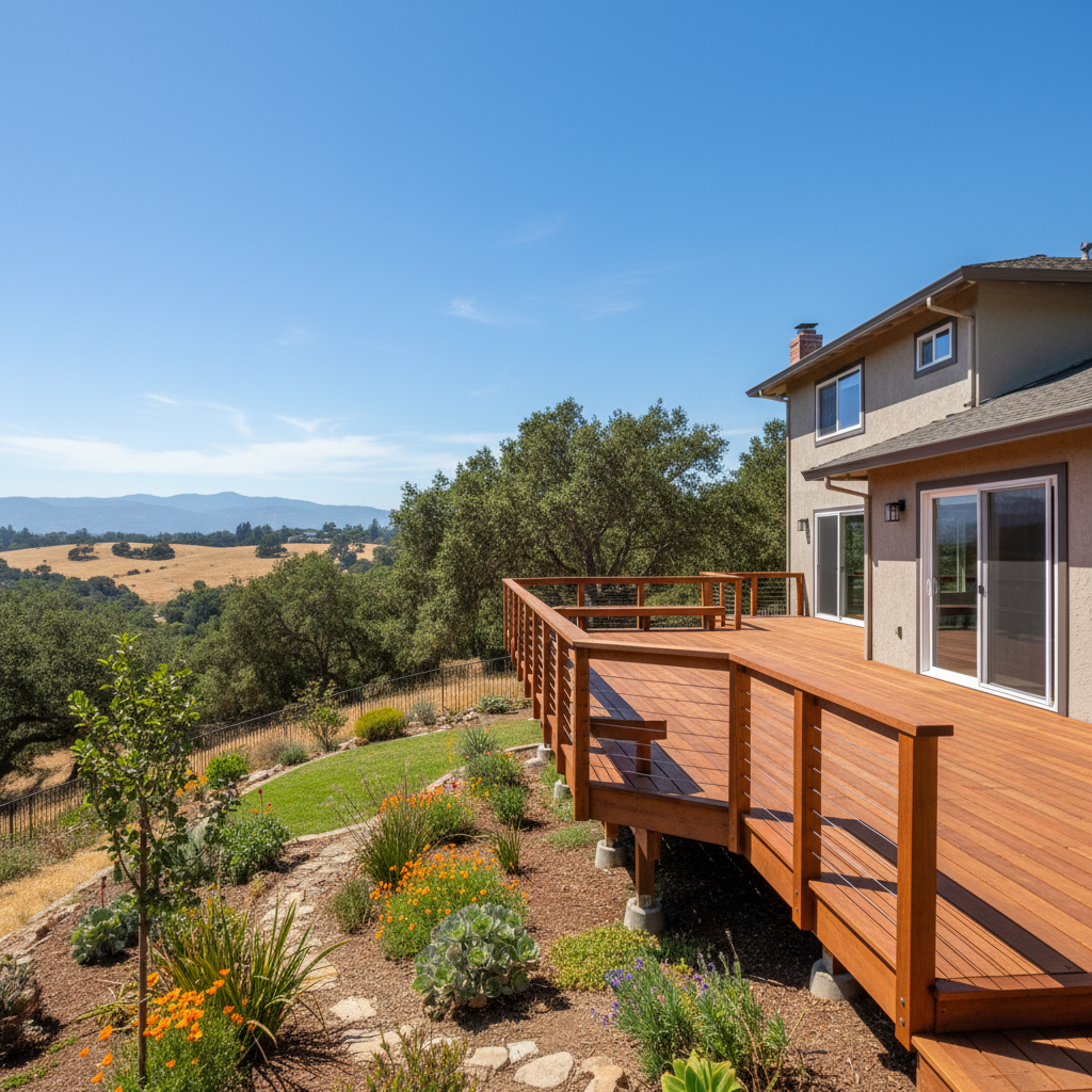 Completed wooden decks work at a residential property in San Leandro, CA