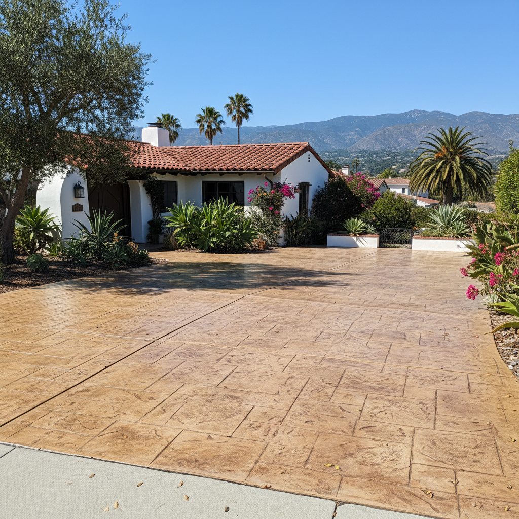Completed stamped concrete work at a residential property in Santa Barbara, CA
