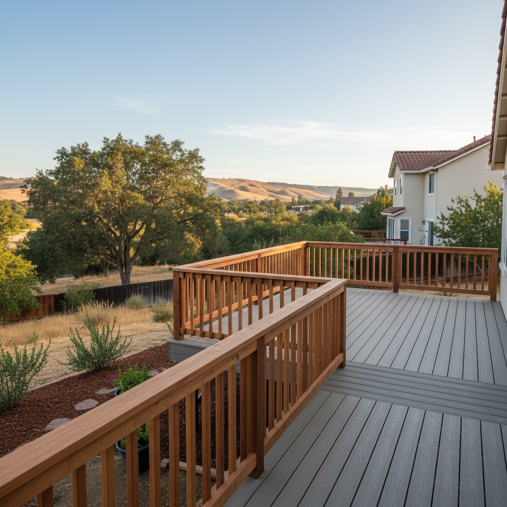 Completed deck railing installation work at a residential property in Pittsburg, CA