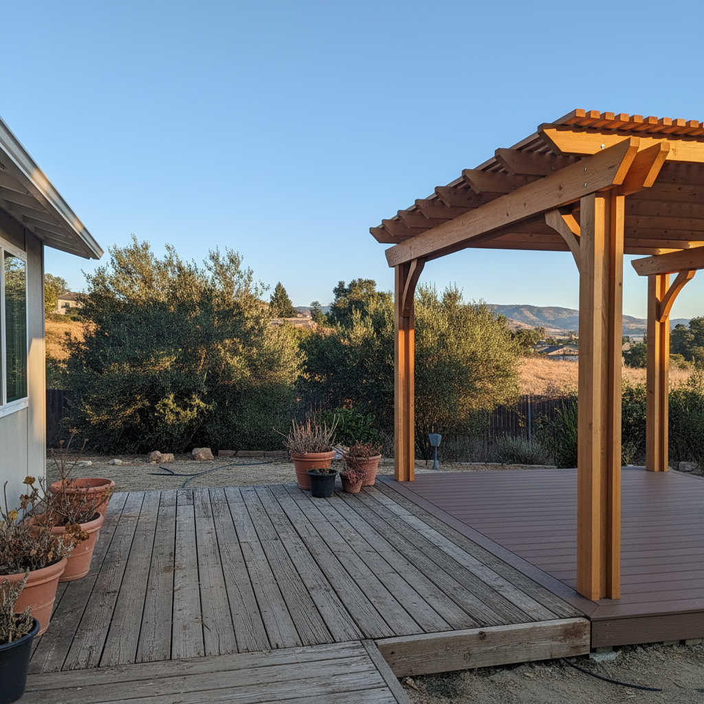 Completed pergola construction work at a residential property in San Leandro, CA