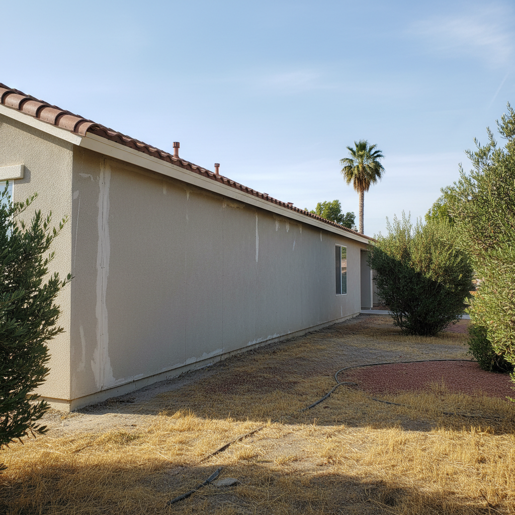 Completed stucco removal work at a residential property in Clovis, CA