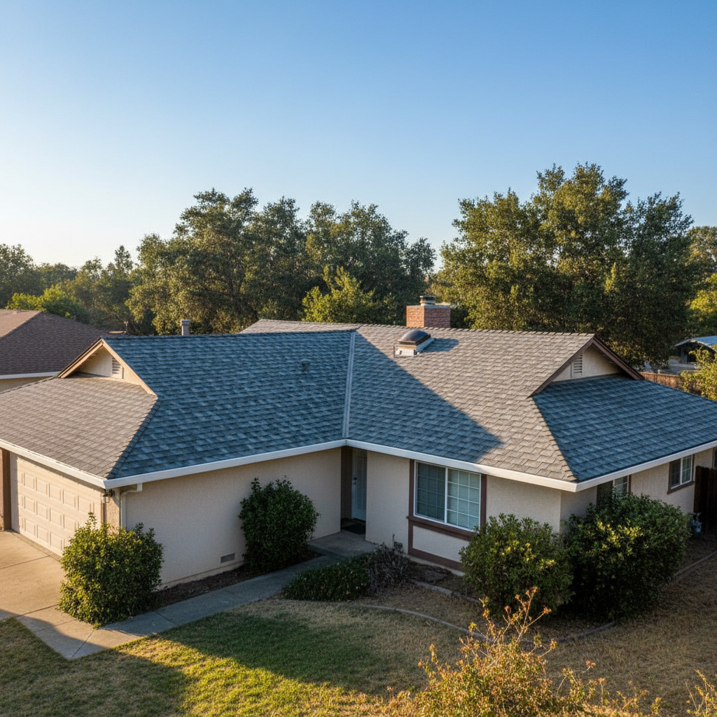 Completed roof installation work at a residential property in Folsom, CA