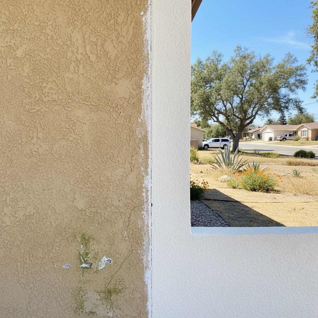 Completed stucco installation work at a residential property in Stockton, CA