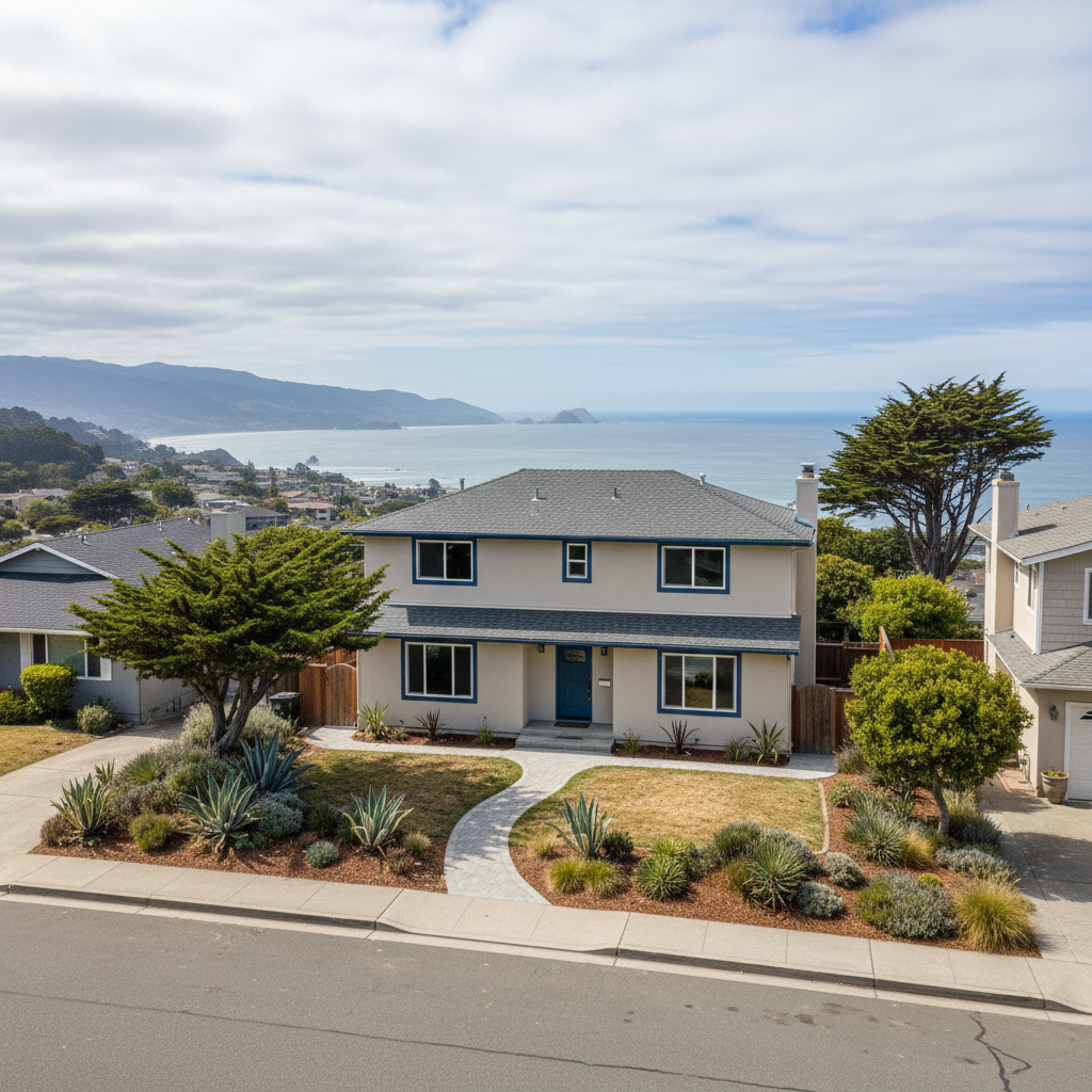 Completed stucco replacement work at a residential property in Pacifica, CA