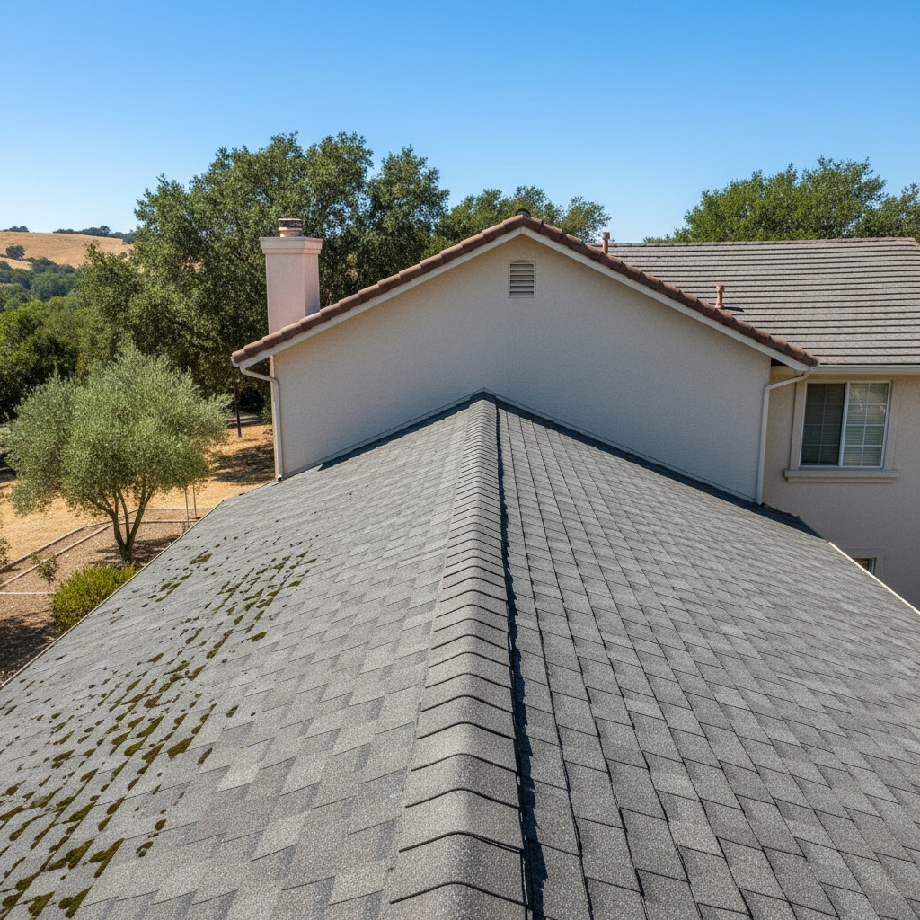 Completed roof replacement work at a residential property in Folsom, CA