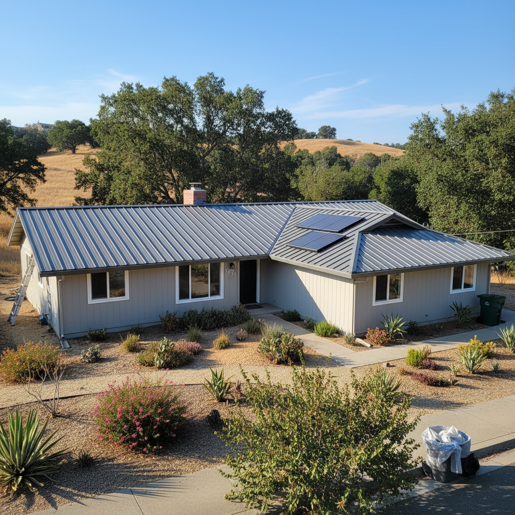 Completed metal roofing work at a residential property in Rancho Cordova, CA