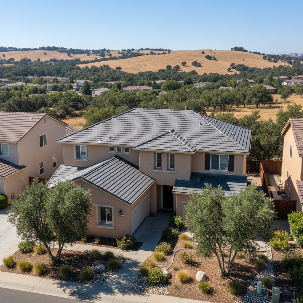 Completed asphalt shingle roofing work at a residential property in El Dorado Hills, CA