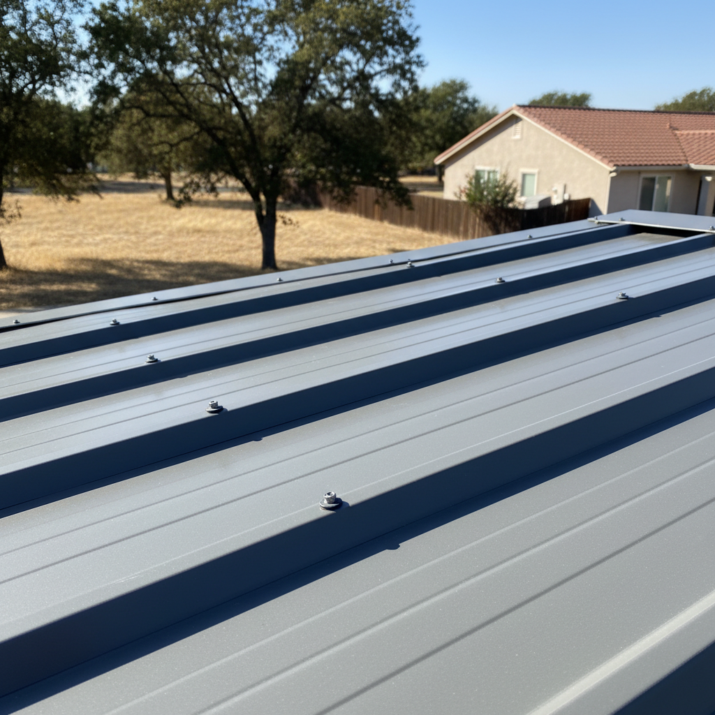 Completed metal roofing work at a residential property in Elk Grove, CA