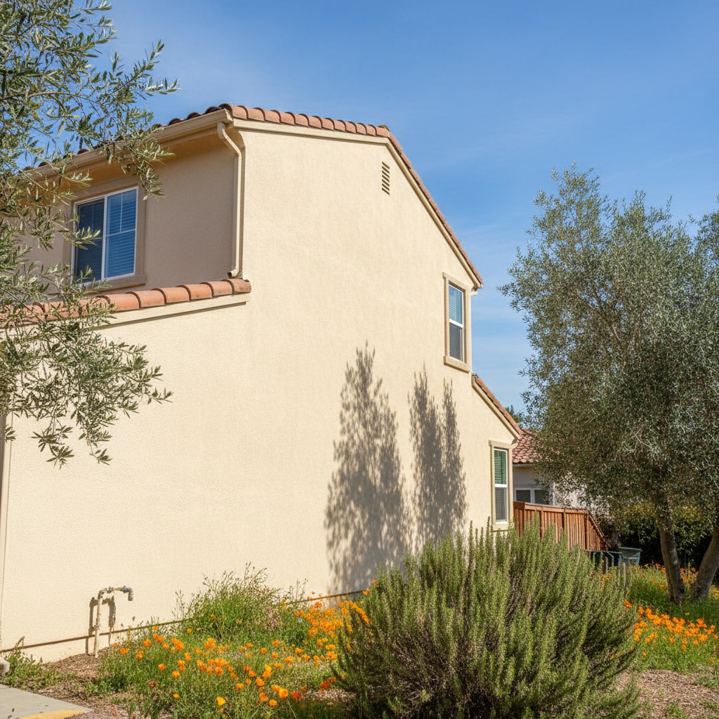 Completed stucco painting work at a residential property in Cupertino, CA