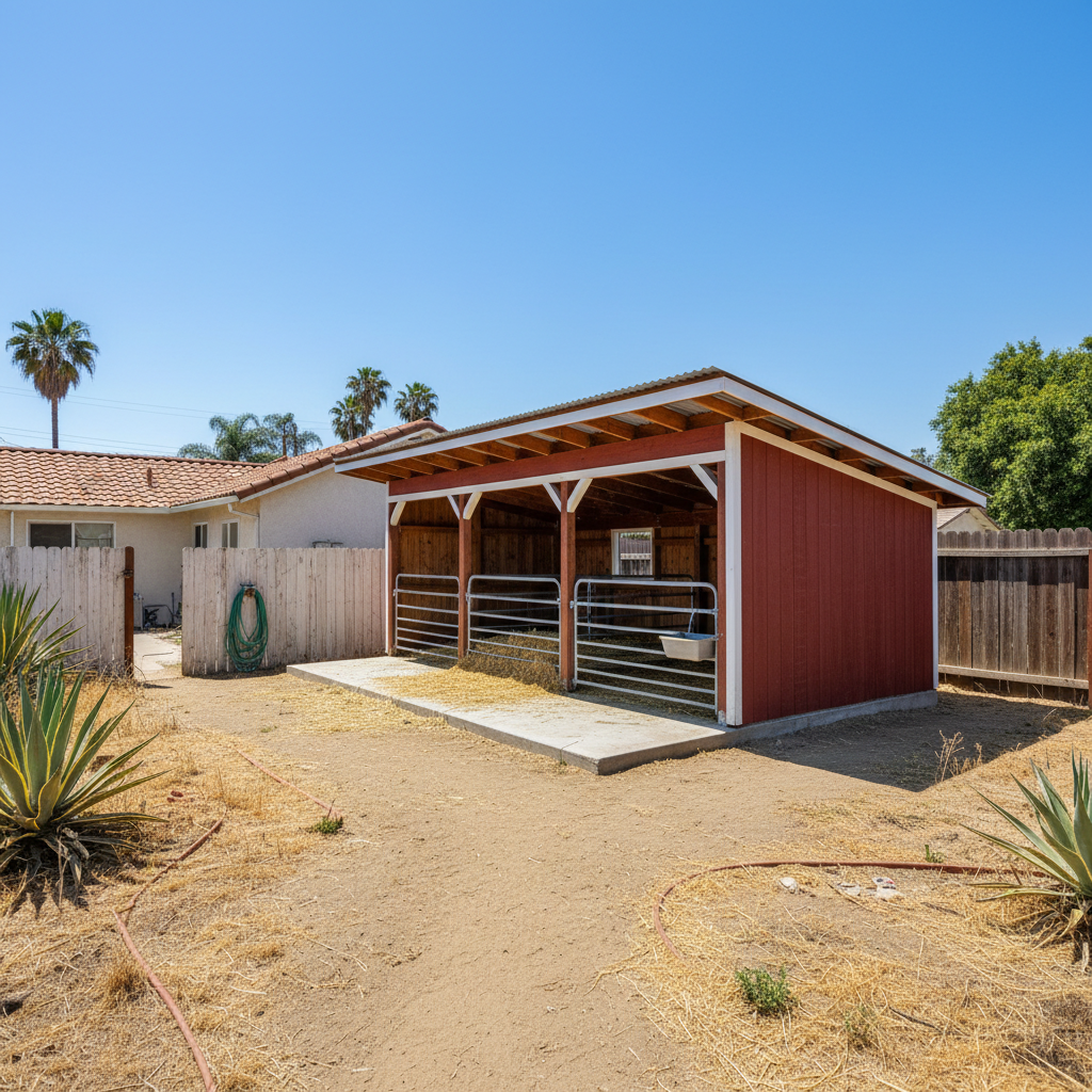 Completed livestock shelters work at a residential property in Pomona, CA