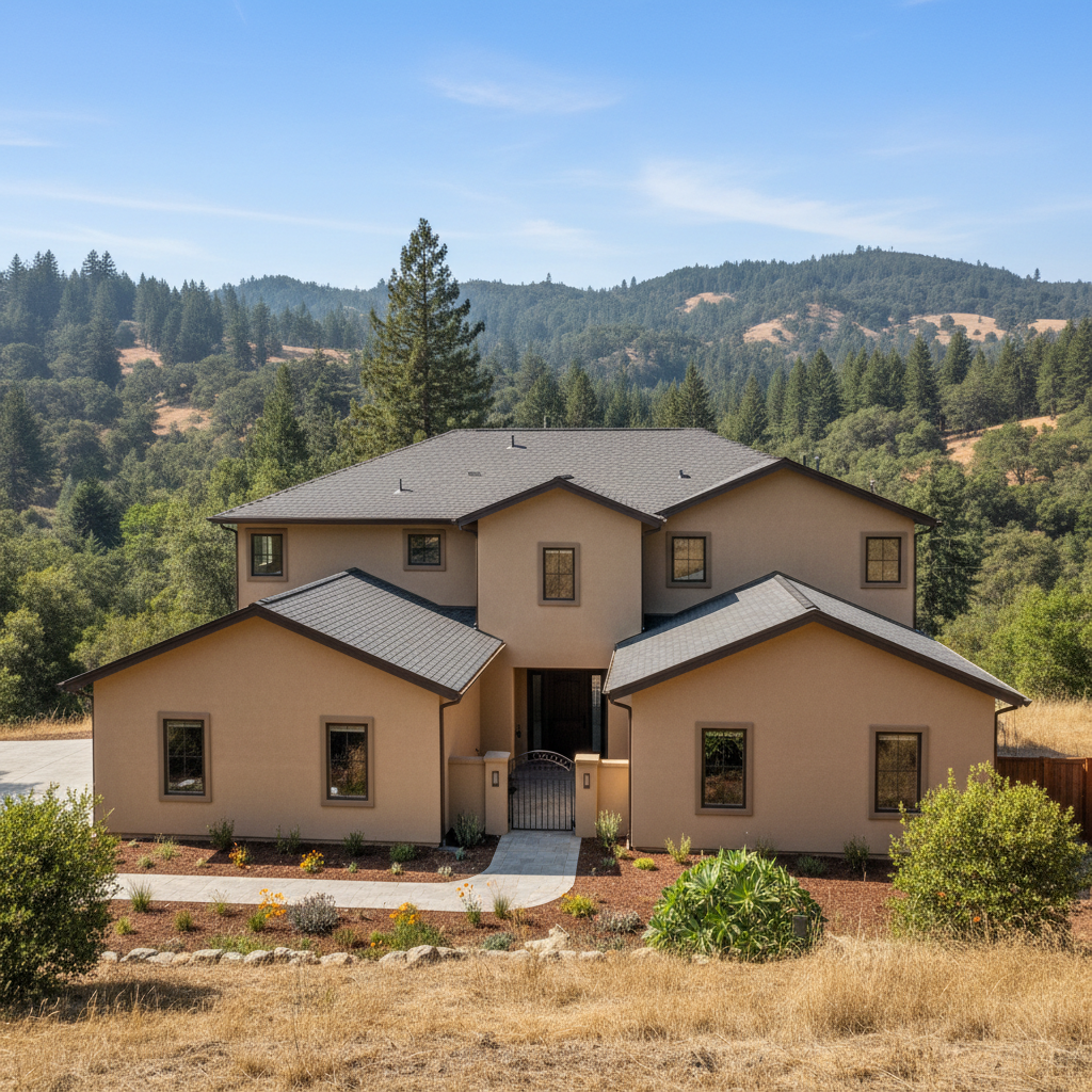 Completed residential stucco work at a residential property in Ben Lomond, CA
