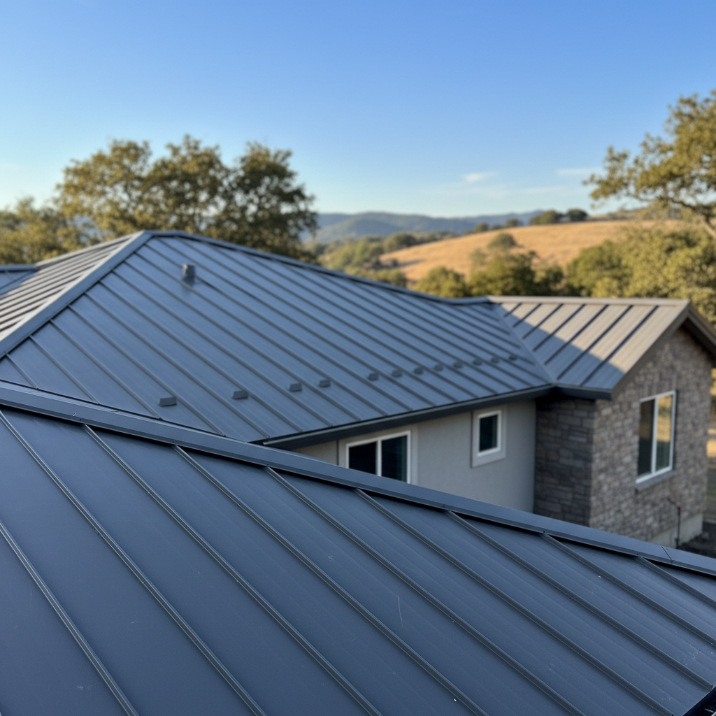 Completed metal roofing work at a residential property in El Dorado Hills, CA