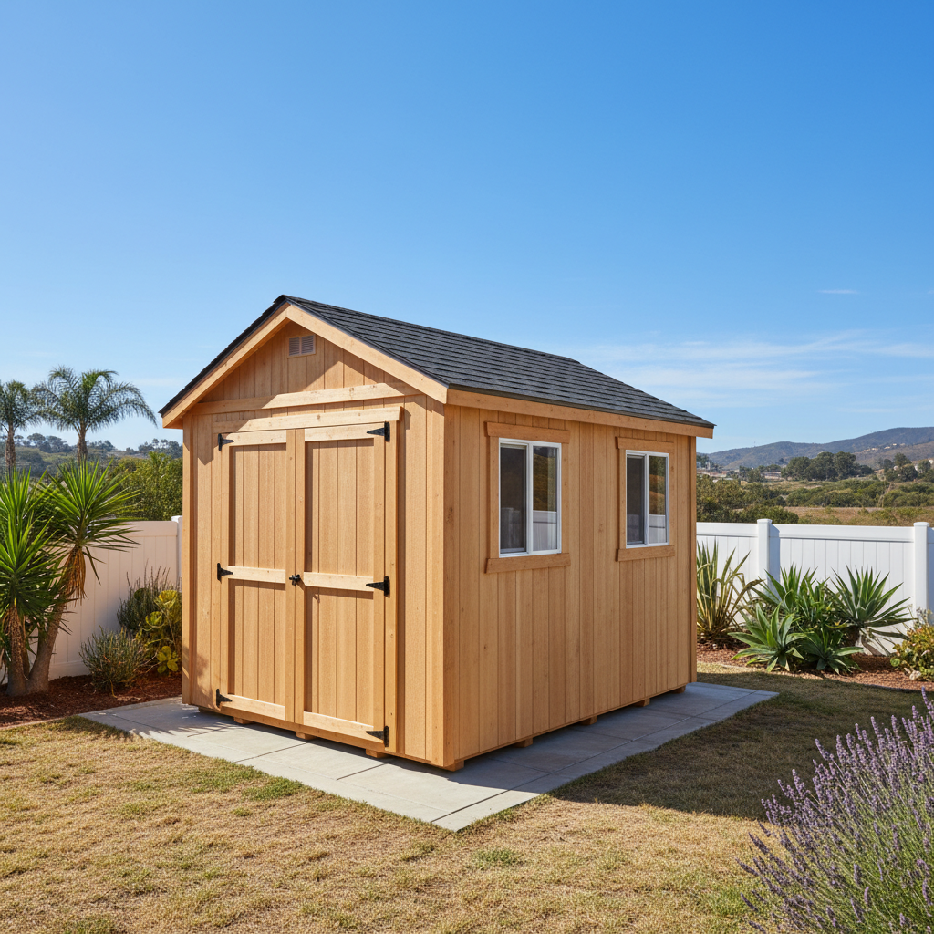 Completed storage sheds work at a residential property in Oceanside, CA