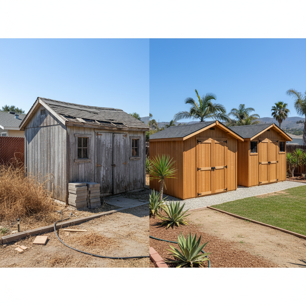Completed garden sheds work at a residential property in Oceanside, CA