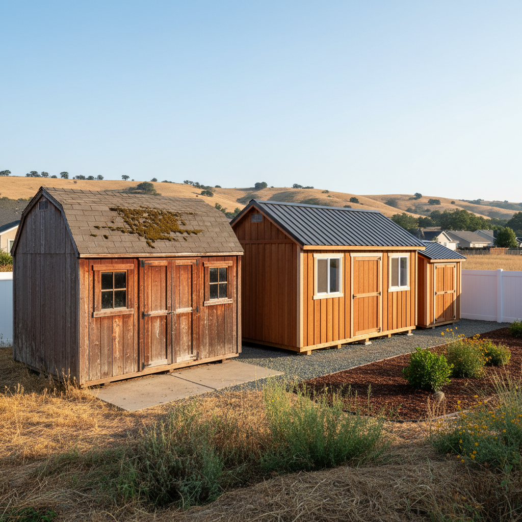 Completed garden sheds work at a residential property in Oakdale, CA