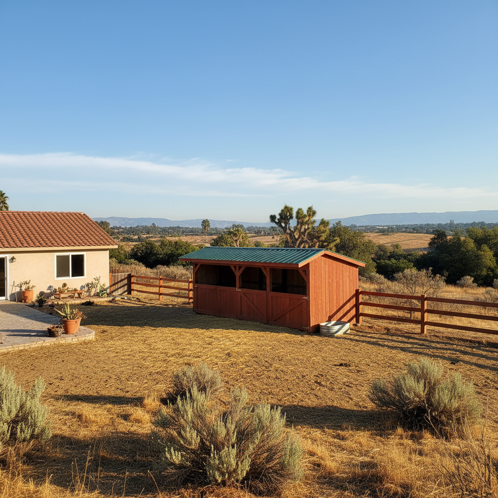Completed livestock shelters work at a residential property in Pomona, CA