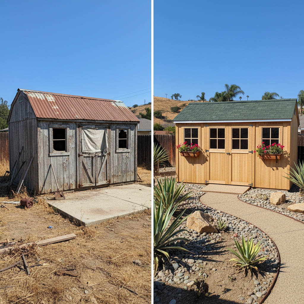 Completed garden sheds work at a residential property in La Mesa, CA