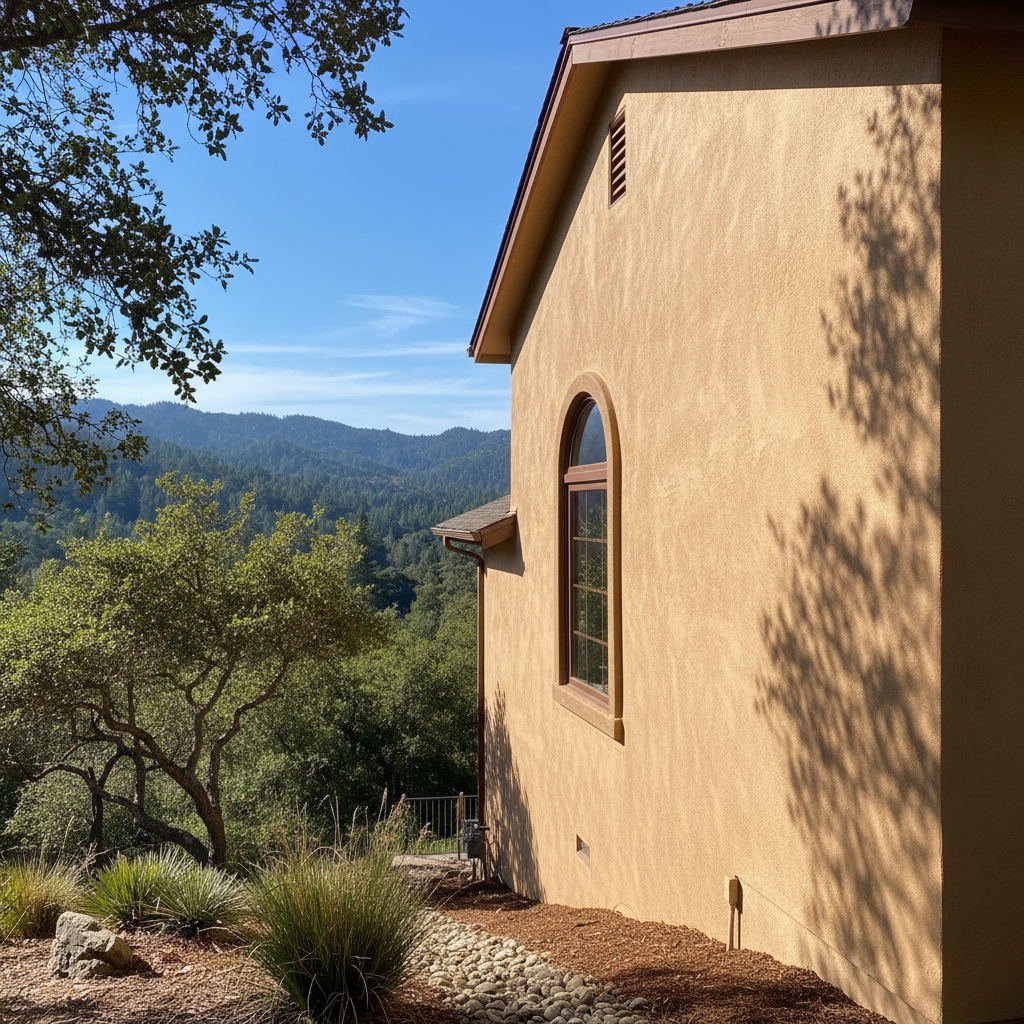 Completed stucco painting work at a residential property in Boulder Creek, CA