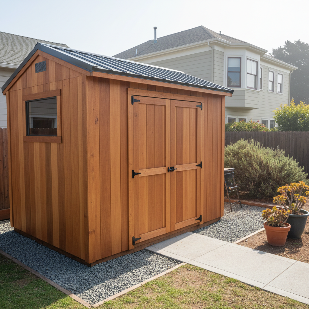 Completed shed delivery and installation work at a residential property in San Francisco, CA