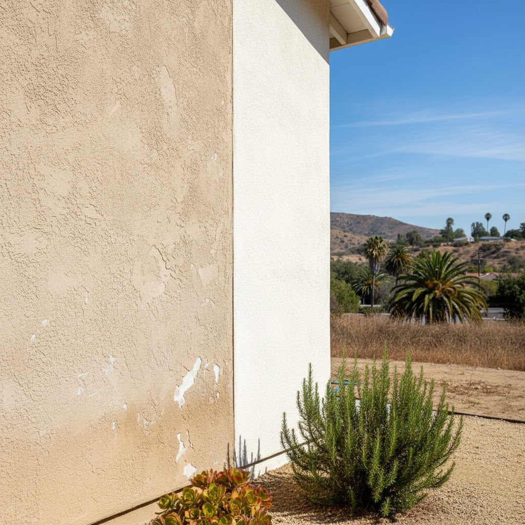 Completed stucco painting work at a residential property in Pomona, CA