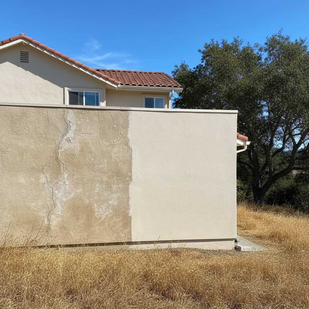 Completed stucco installation work at a residential property in Burlingame, CA