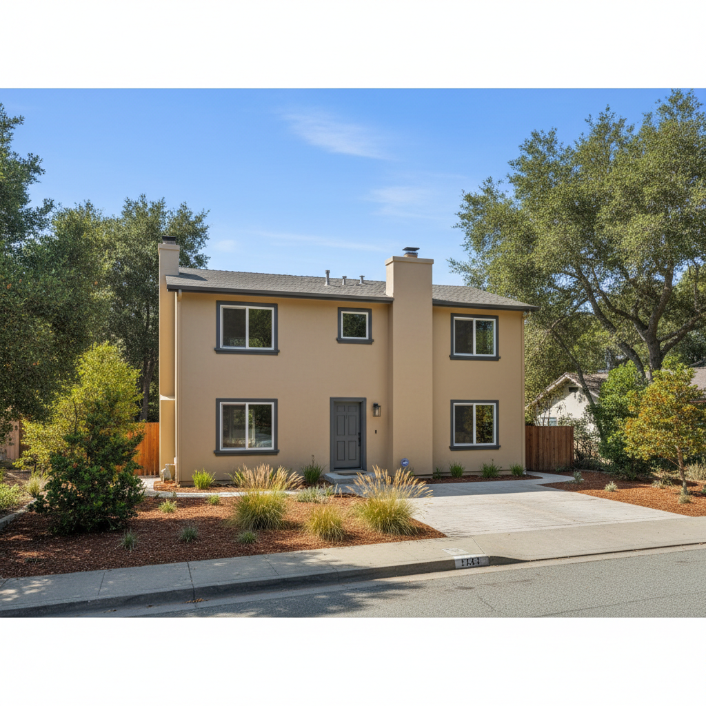 Completed stucco painting work at a residential property in Burlingame, CA