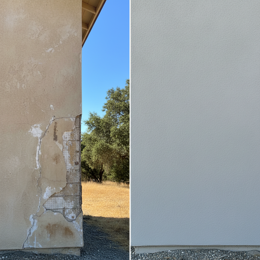 Completed stucco installation work at a residential property in Oakland, CA