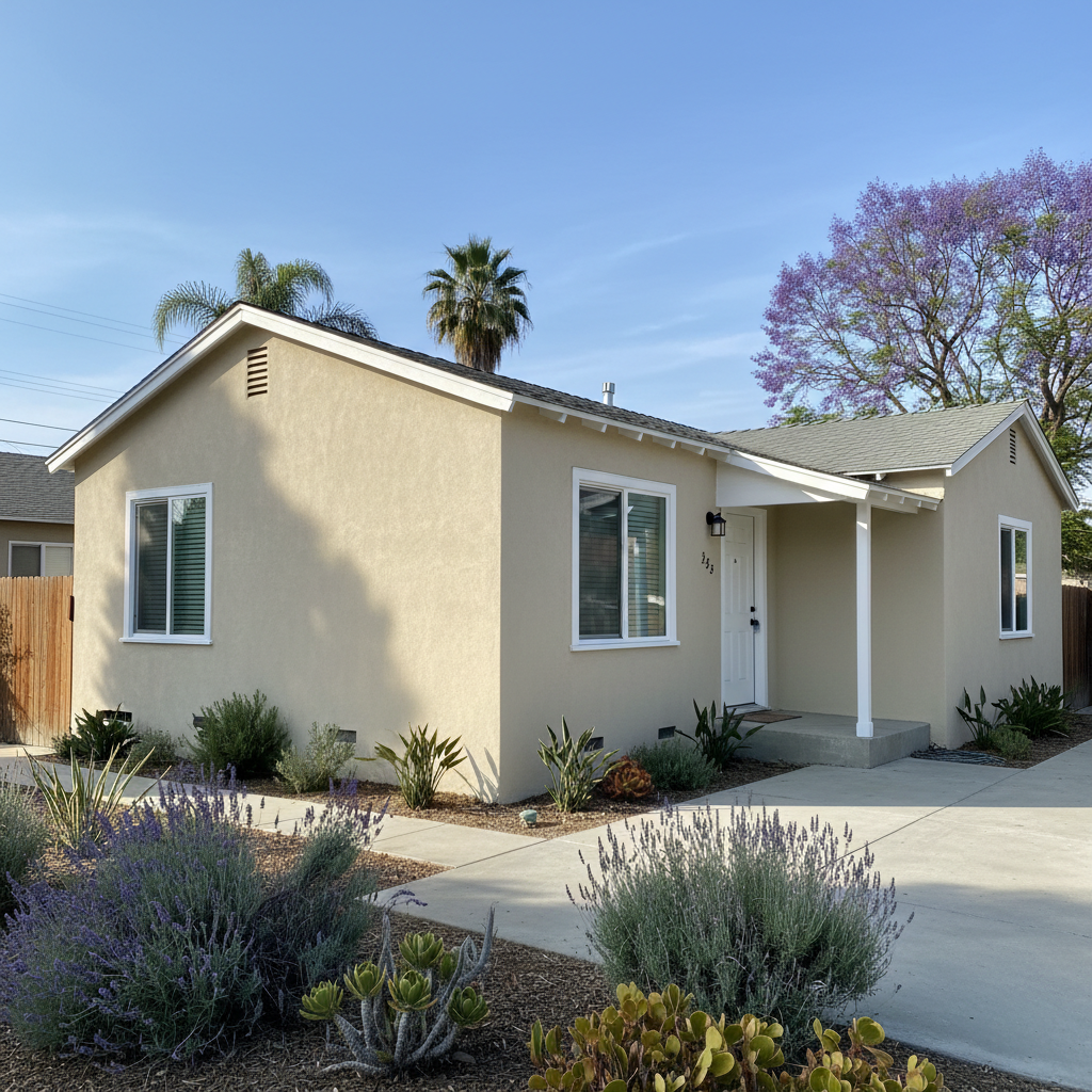 Completed stucco replacement work at a residential property in Pomona, CA