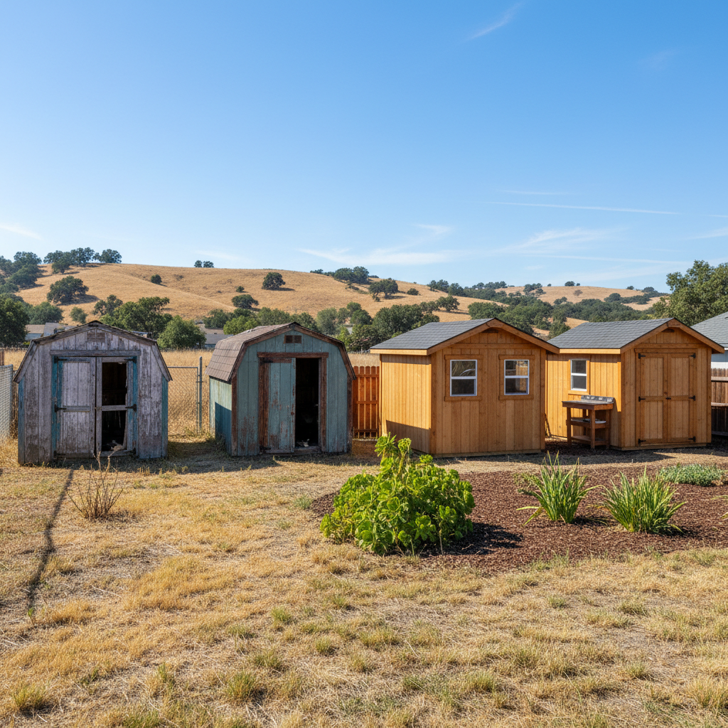 Completed garden sheds work at a residential property in Oakdale, CA