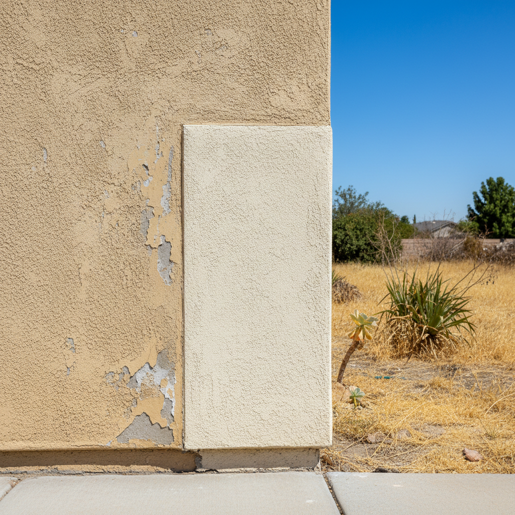 Completed stucco replacement work at a residential property in Bakersfield, CA