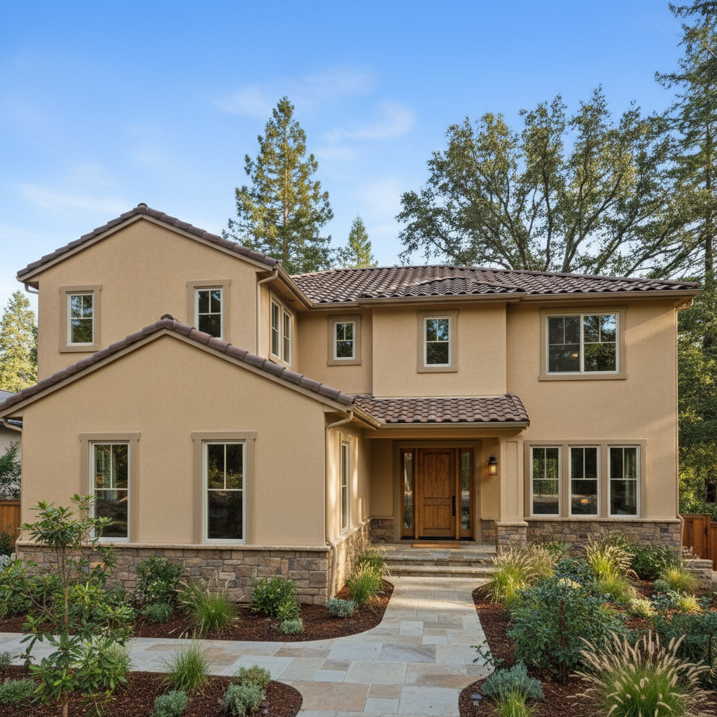 Completed residential stucco work at a residential property in Scotts Valley, CA
