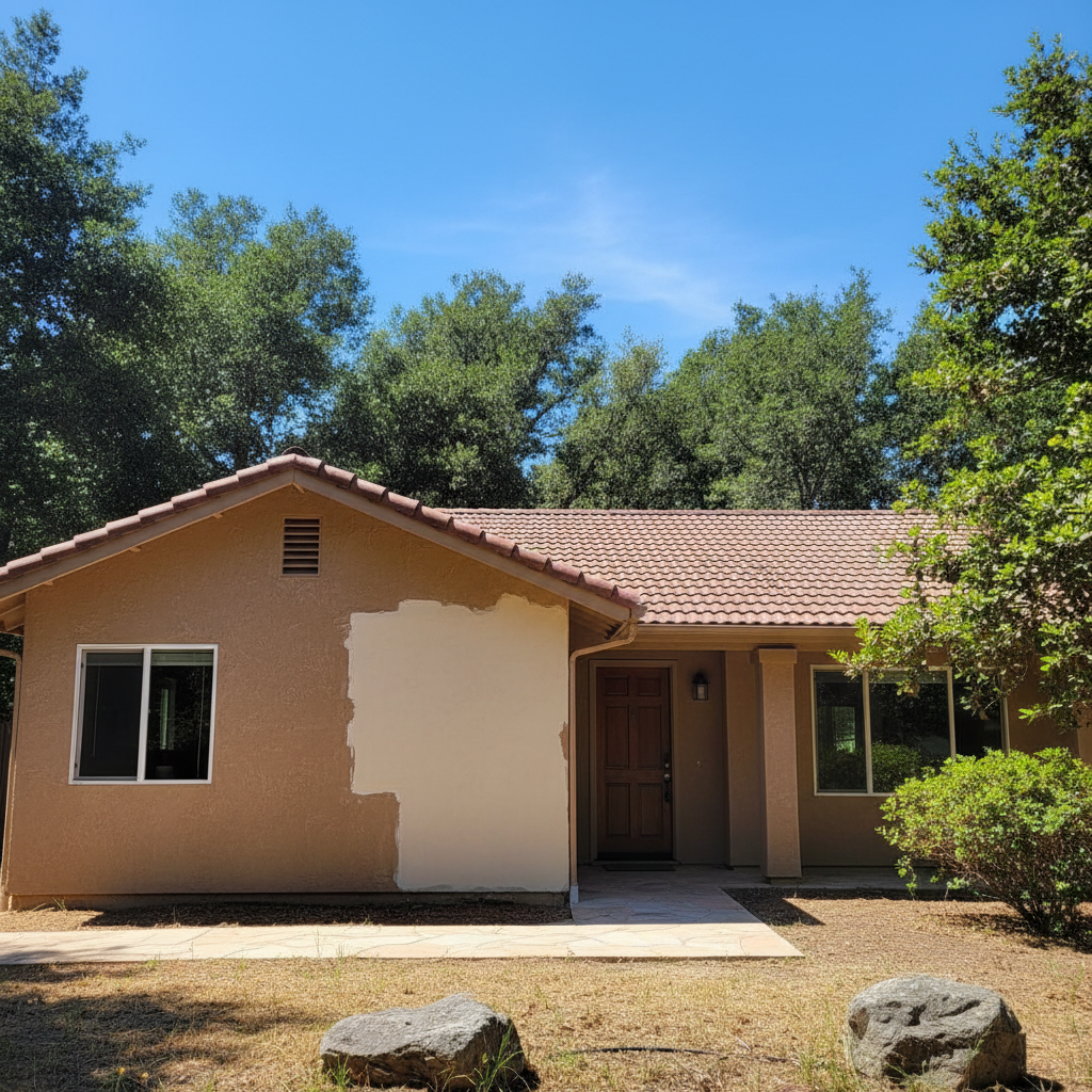 Completed stucco repair work at a residential property in Scotts Valley, CA